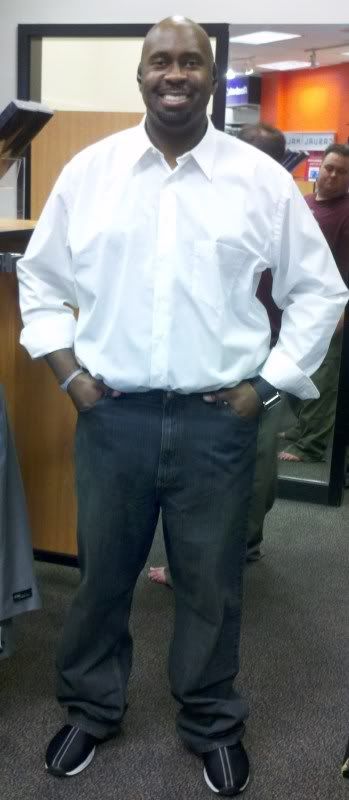 Slimming (White shirt), Trying on new clothes for the first time since surgery.