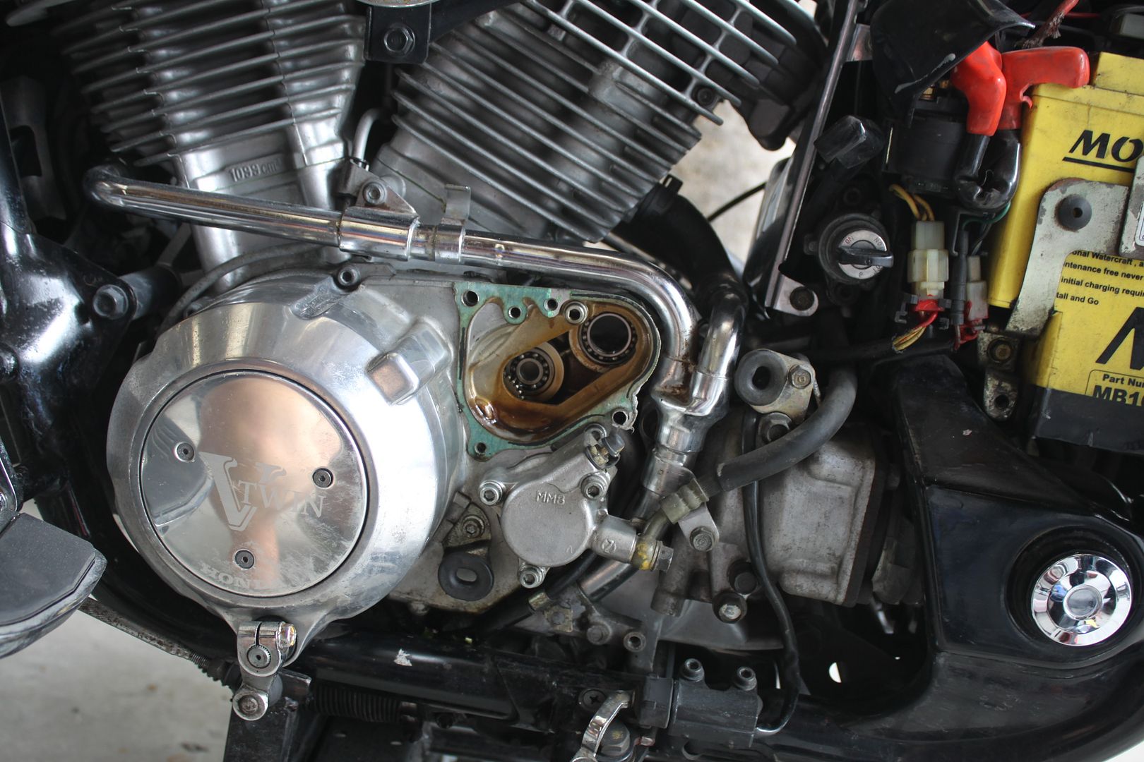 Honda shadow motorcycle overfill oil leak #6