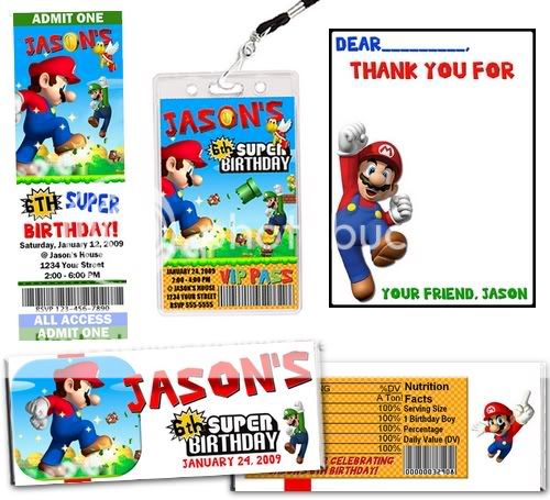 Super Mario Birthday Party Ticket Invitations Favors   