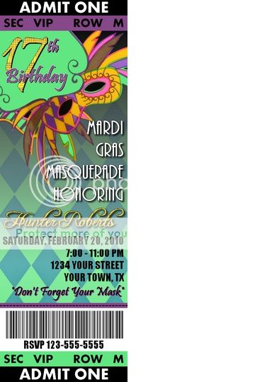 Mardi Gras Masquerade Birthday Party Invitations Favors  