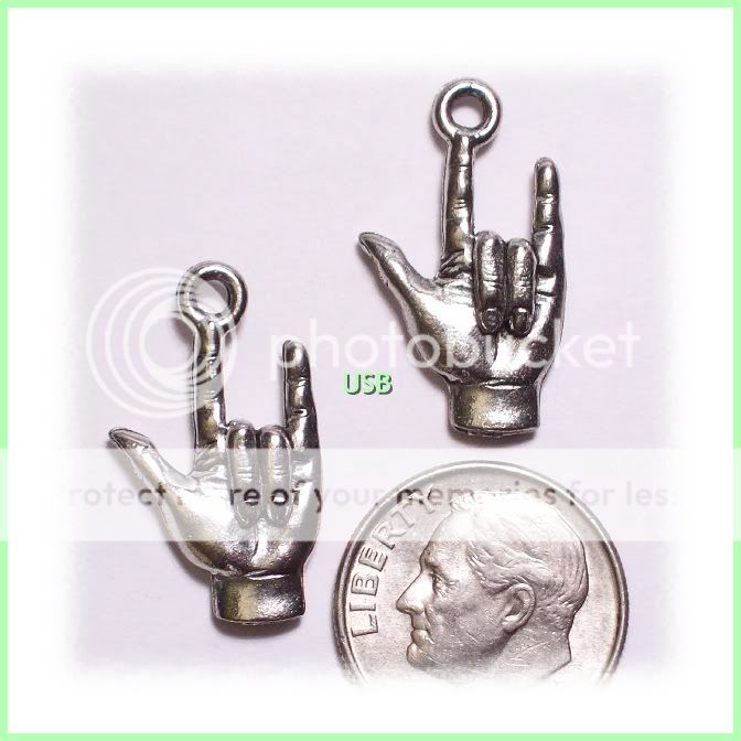   AMERICAN SIGN LANGUAGE, I LOVE YOU ANTIQUE PEWTER CHARMS #581 1  