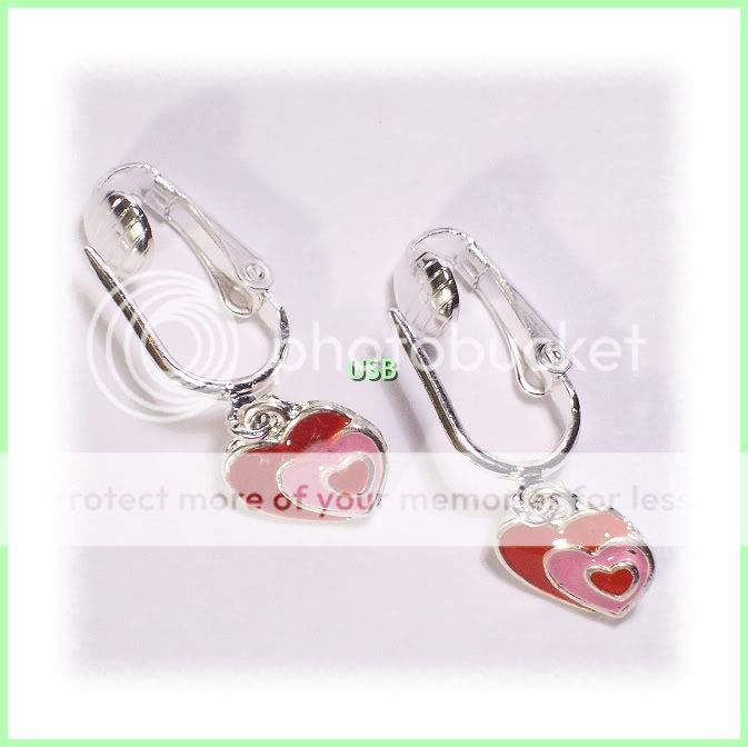 VALENTINE`S DAY MINI HEART CHARM SILVER PL. CLIP ON HOLIDAY EARRINGS 