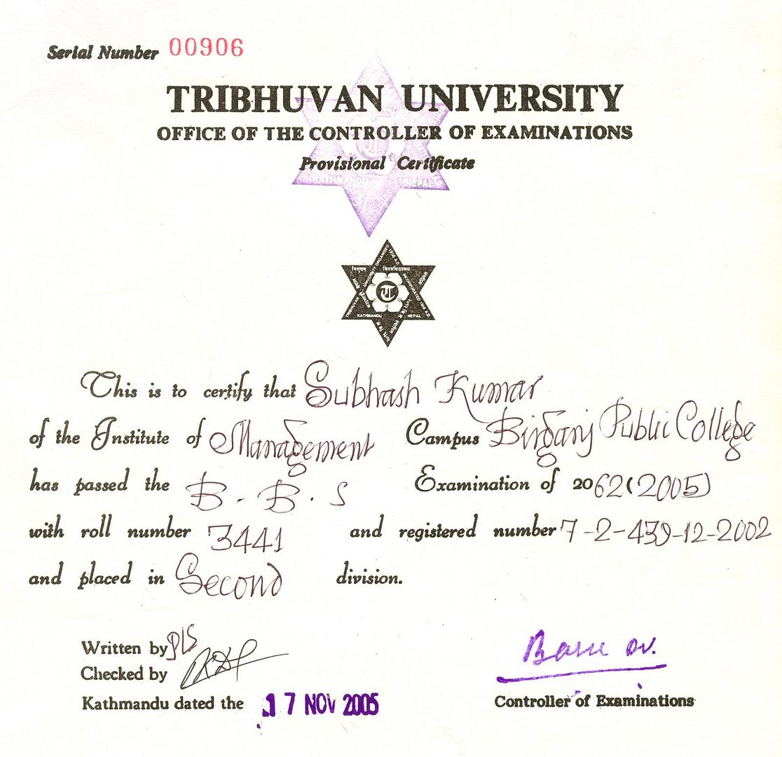 Provisional certificate of t u photo by kumar subhashxp photobucket