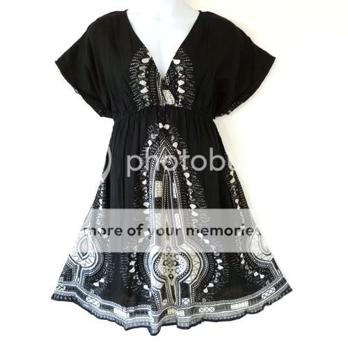 Plus Size Dashiki Print Vacation Dress Black 1X 2X 3X  