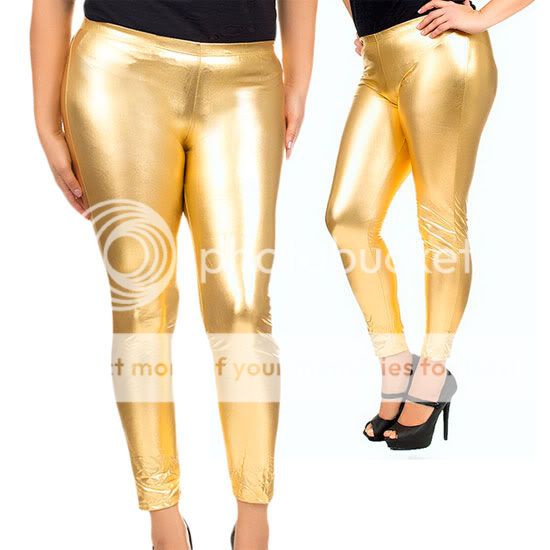 PS 7   3X Plus Size Pleather Wetlook Tights Pants Leggings Metallics