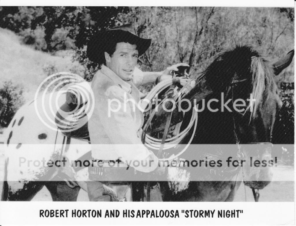 WESTERN ACTOR ROBERT HORTON & STORMY NIGHT APPALOOSA HORSE POSTCARD 