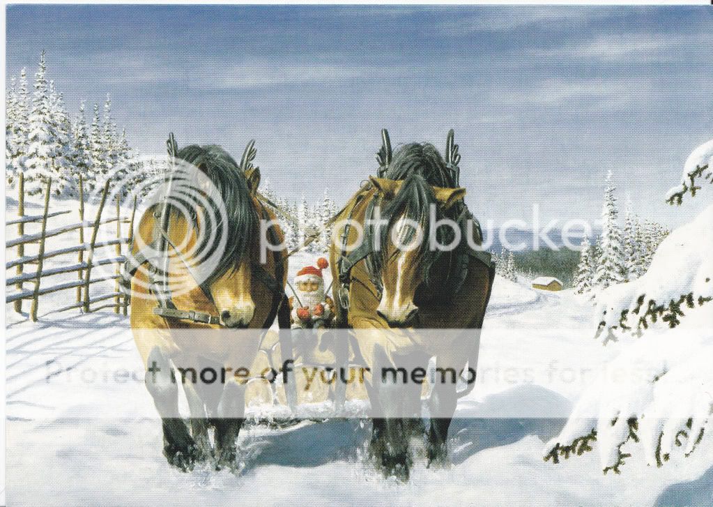 DRAFT HORSE TEAM LOGGING POSTCARD ARTIST SIGNED BERGERLIND SANTA 